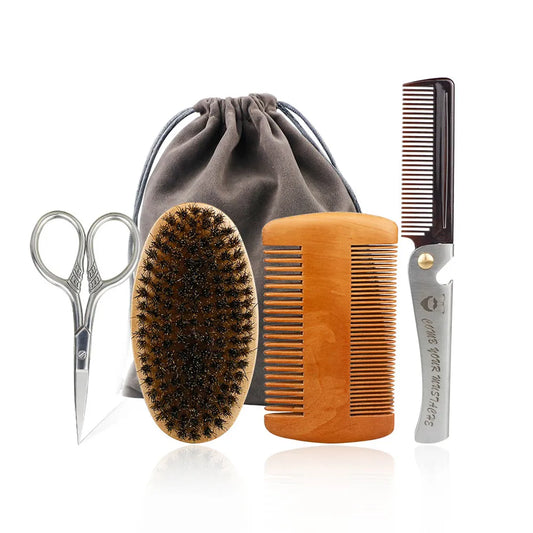 Yourbeards™ Natural Beard Grooming Kit with Boar Bristle Brushes & Comb Set